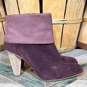 Matt Bernson Highline Burgundy Lizard Suede Nubuck Stacked Heel Boots Womens 7.5